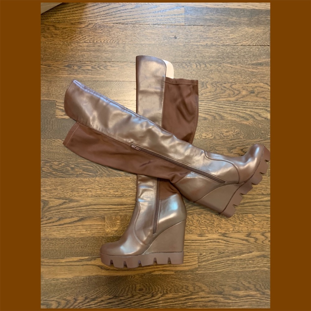 BCBG MAXAZRIA Over The Knee Wedge Boots, Size 10